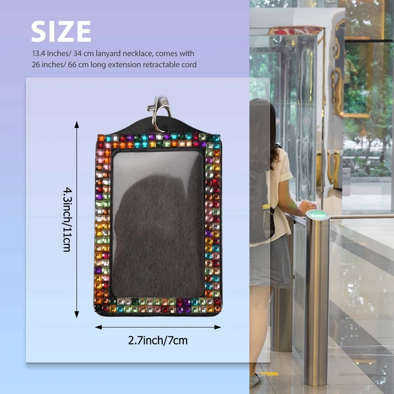 라인석 랜야드 ID 카드홀더 크리스탈 접이식 배지 릴, 라인석 넥 랜야드 카드홀더, 4 세트