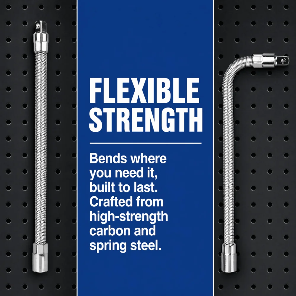 1/2 Inch Drive Flexible Extension Bar 350mm Length Flexible Spring Steel Shaft Bit Holder Connecting Link Anti-Rust