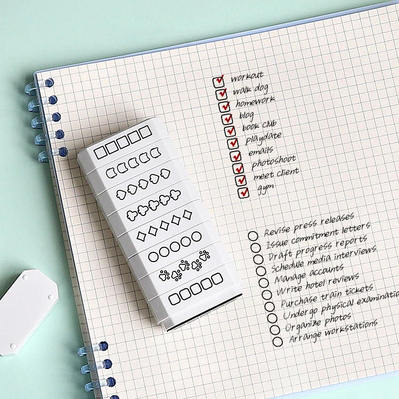 1 unidad - Sello de verificación de 8 capas, Sello para planificador de listas de verificación, Sello de puntos, Sello para listas de tareas