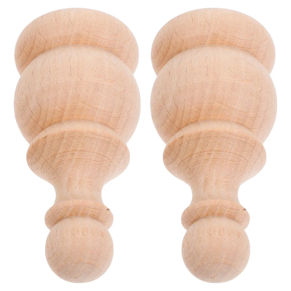 2Pcs Wooden Finials Solid Unpainted Carved Elegance Roman Style Decorative Toppers for Curtain Rods Staircase Posts Bedposts DIY