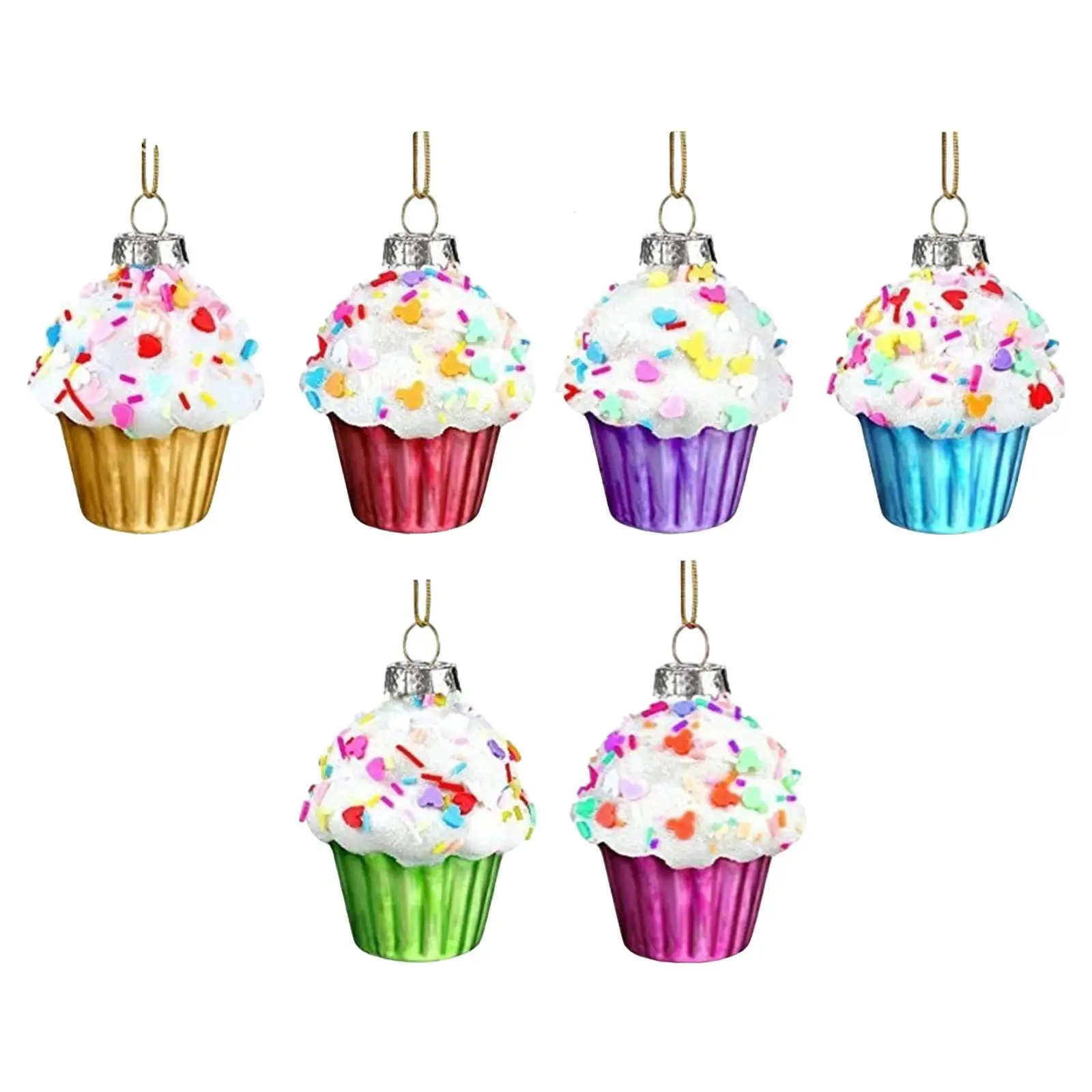 6x Cupcake Christmas Ornaments Christmas Tree Decorations Glass Xmas Pendant