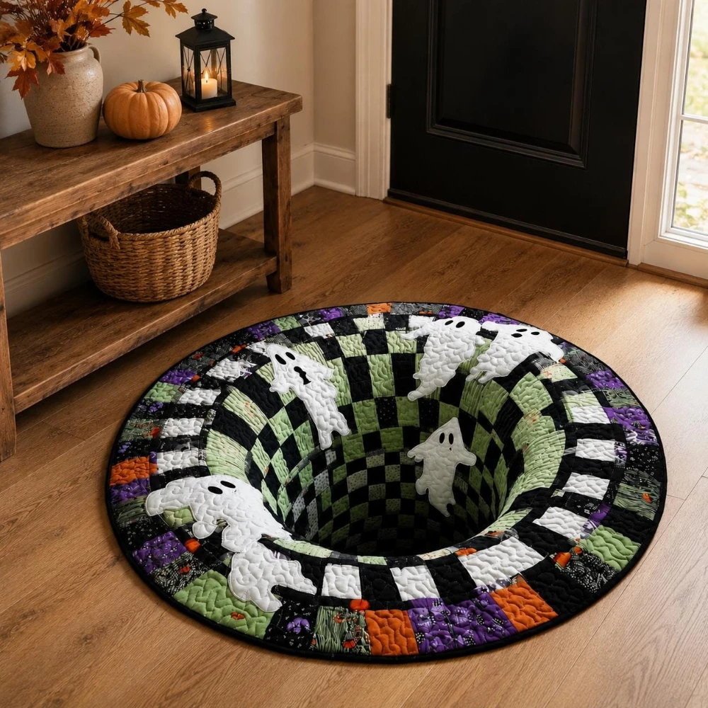 Mummy Halloween 3D Optical Illusion Floor Mat Laundry Kitchen Hallway Home Decor Front Door Back Door Office Dining Round Rug