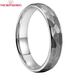 4mm Hammered Tungsten Carbide Rings Wedding Band For Men Women Domed Brushed Finish Comfort Fit