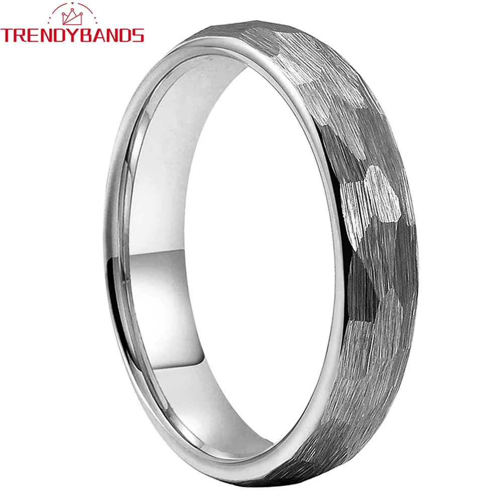 4mm młotkowane pierścienie węglikowe obrączka wolframowa dla mężczyzn kobiety kopułkowe szczotkowane wykończenie Comfort Fit