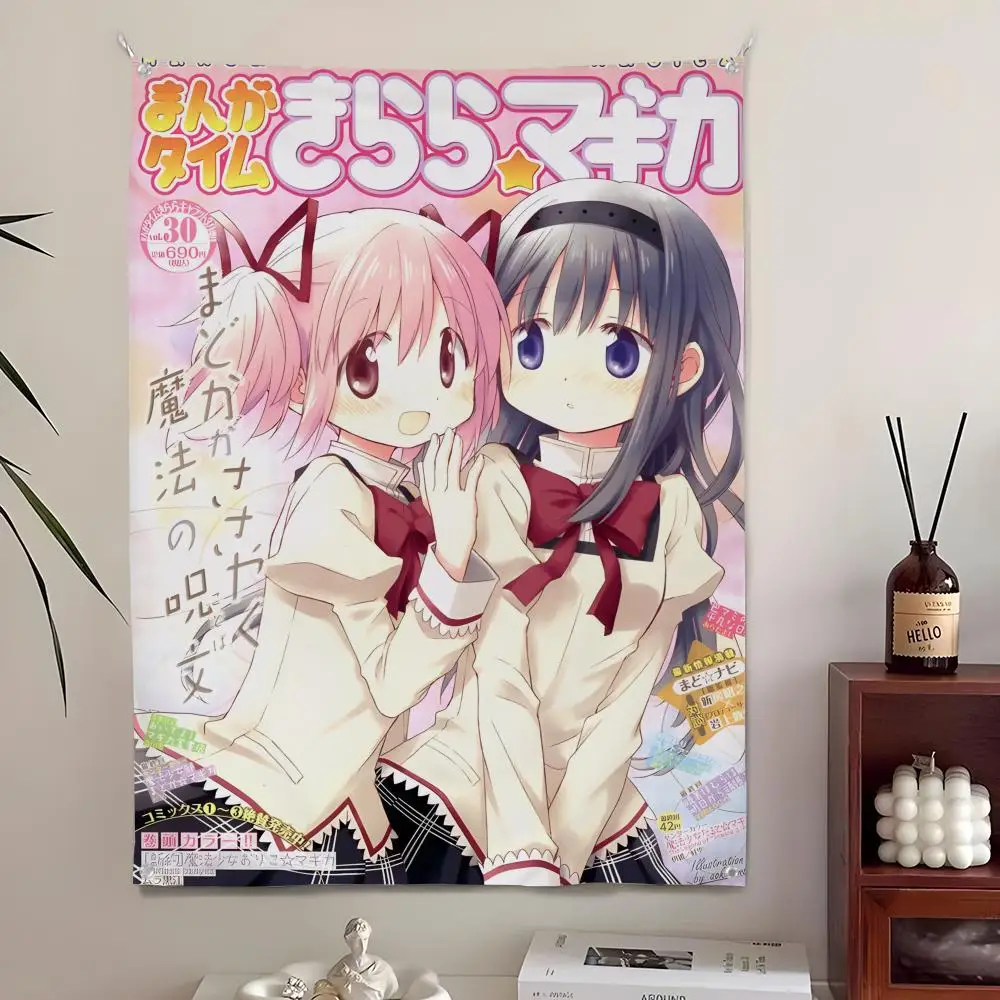 Puella Magi Madoka Magica Pink Girl Tapestry Background Art Decor For Bedroom Living Room Bar Garden Outdoor  Wall Decor