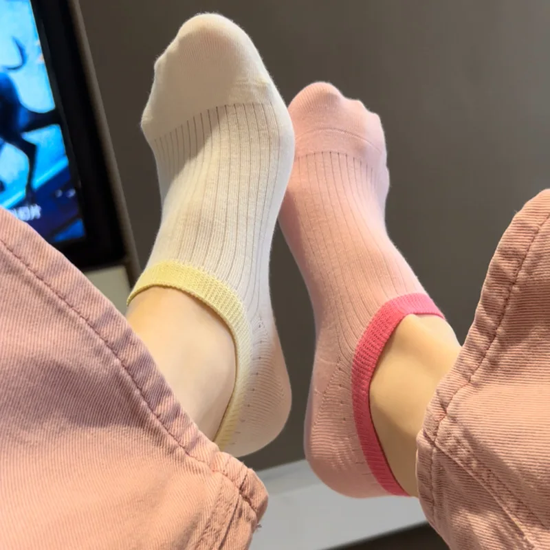 Women's Summer Cotton Thin Socks Ice Cream Color Blend Japanese No-Show Socks Moisture-Wicking Non-Slip Design
