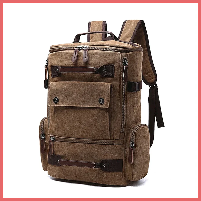 Vintage Canvas Laptop Backpack for Men, Large Capacity Travel & School Bag, Durable Daypack for Daily Use