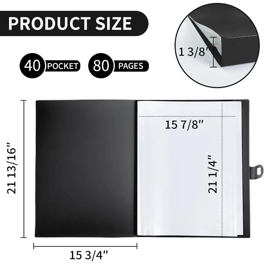 JJRING 16x22 Art Portfolio Folder for Diamond Painting with 40-Pocket Design Clear Plastic Sleeves Display Book Featuring Handl