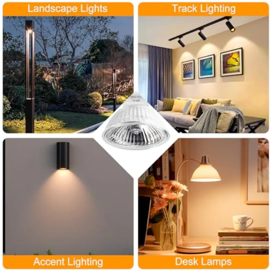 MR16 Halogen Bulbs 2 Pin, 12V 50W 6 Packs Halogen Light Bulbs Gu5.3 Base Dimmable with Clear Glass Cover, 2700K Warm White for