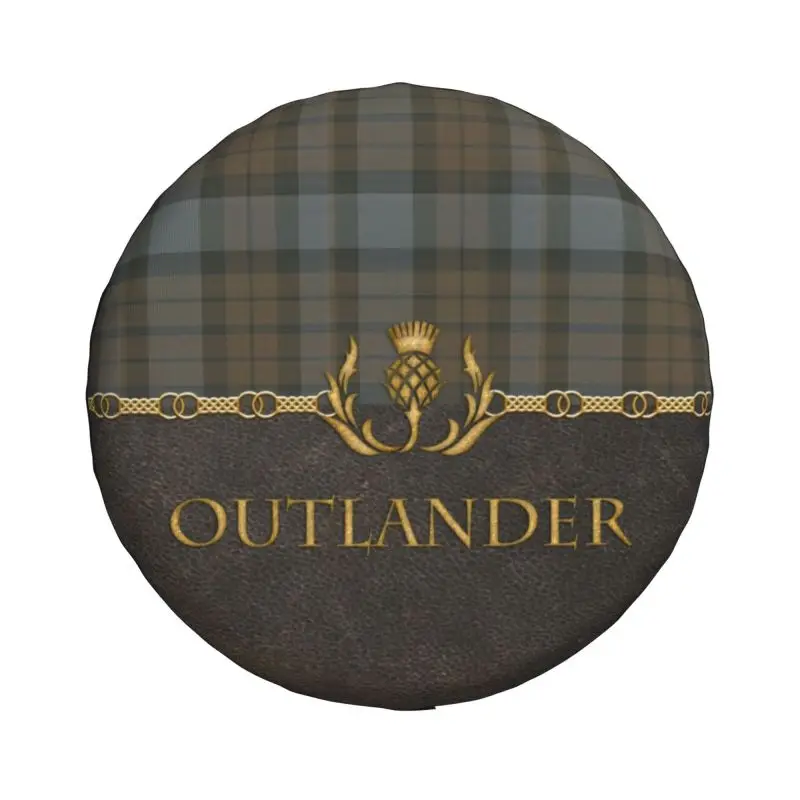 Custom Leather And Tartan Outlander Pattern Spare Tire Cover for Jeep Hummer Modern Plaid Check Texture Car Wheel Protectors