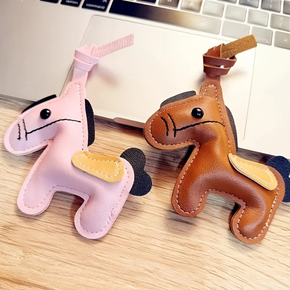 1Pcs PU Leather Horse Keychain Cute Pony Bag Charm Car Key Holder Fashion Animal Pendant Gift for Women