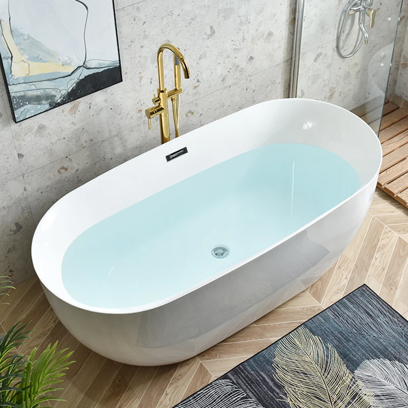 Luxury Acrylic Bathtub Oval Shape Soaking Freestanding Whirlpool Massage Thin Edges Apartment Bathroom Hotels Beauty Salons