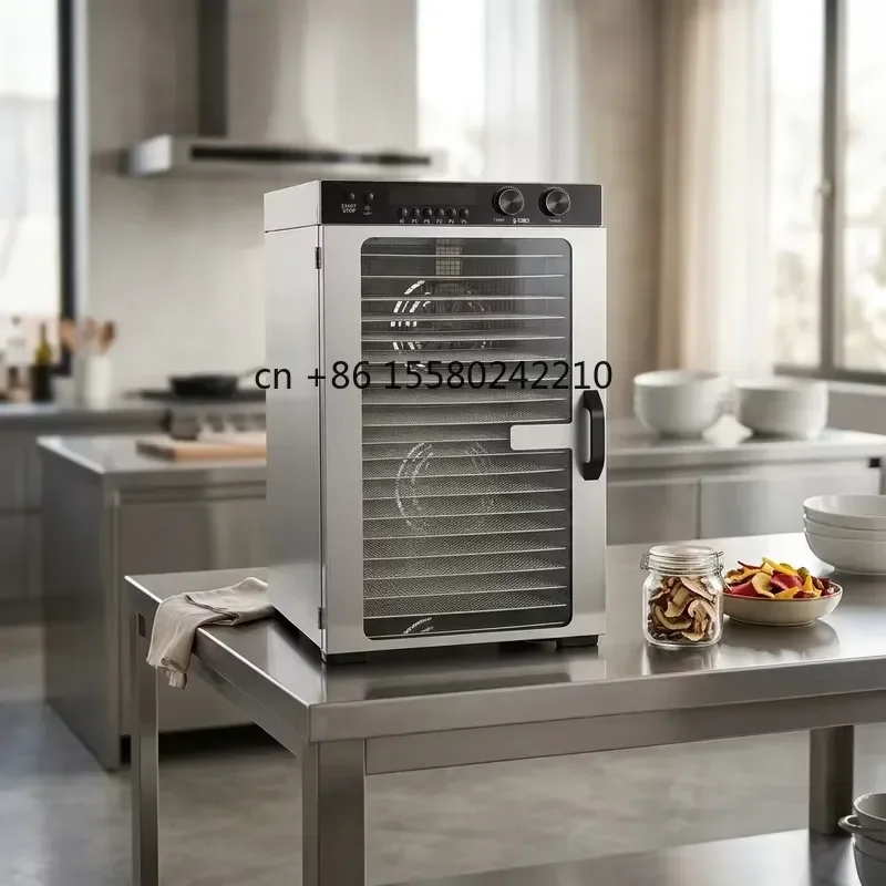 2026 hot for Wholesale Light Commercial 18 Tray 304 Stainless Steel Food Dehydrator 1100W 360 Cycle Heating 90C Digital Timer