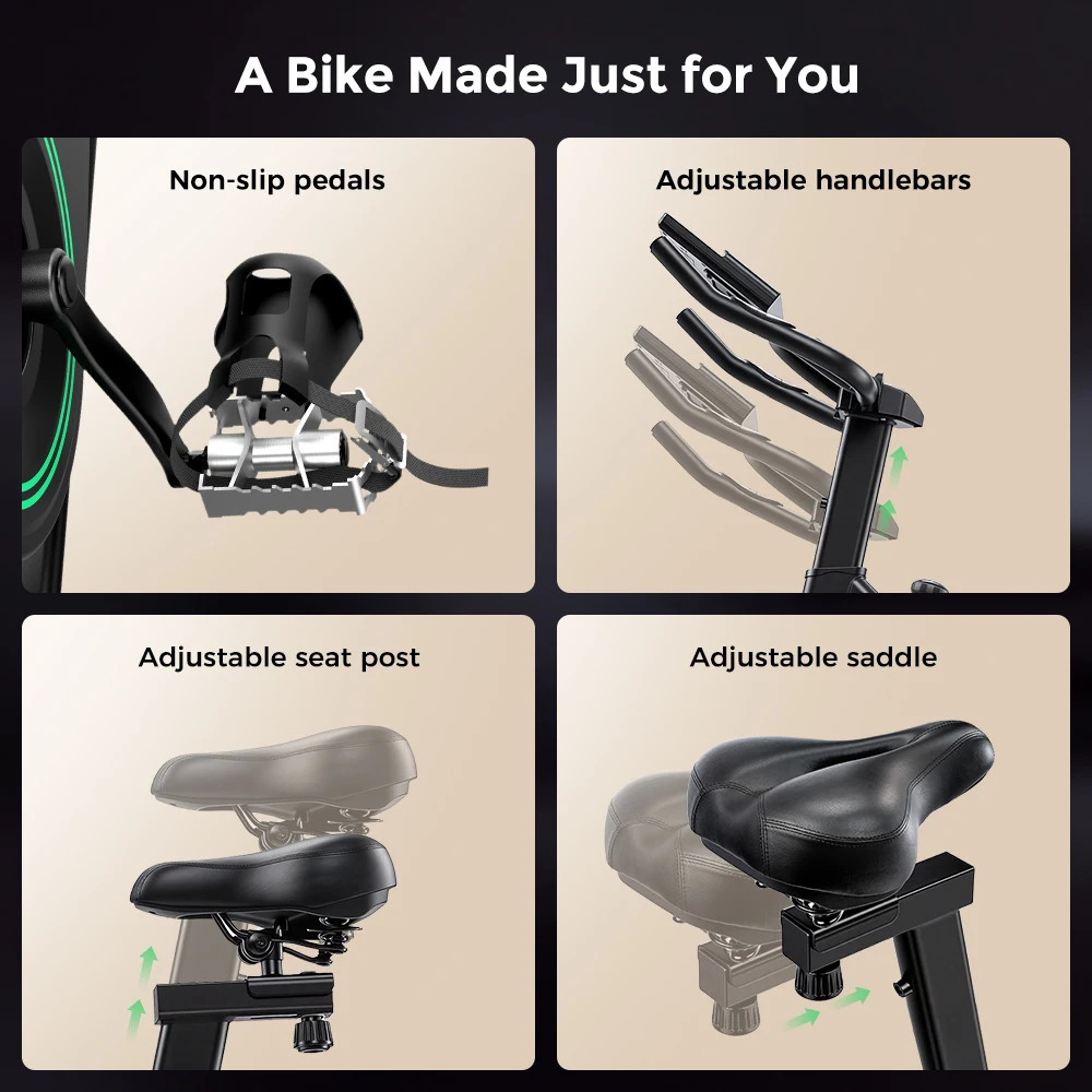 Formill DC001A & DC002A – magnetisches, stationäres Heimtrainer-Fahrrad, Indoor-Cycling-Fahrrad mit 8 kg schwerem Schwungrad, LCD-Monitor, verstellbarer Sitz und Tablet-Halterung für das Training im eigenen Fitnessraum. – Detail 29