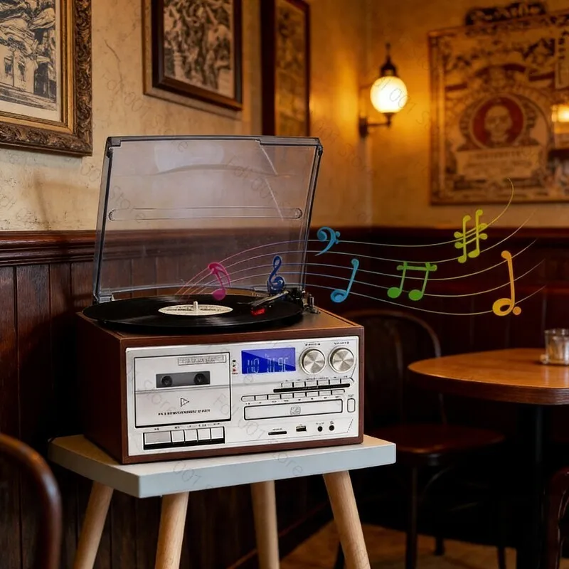 Retro Vinyl Record Player Multi-functional CD Player with Bluetooth Speaker Cassette USB Flash Drive Radio -Vintage Music Player