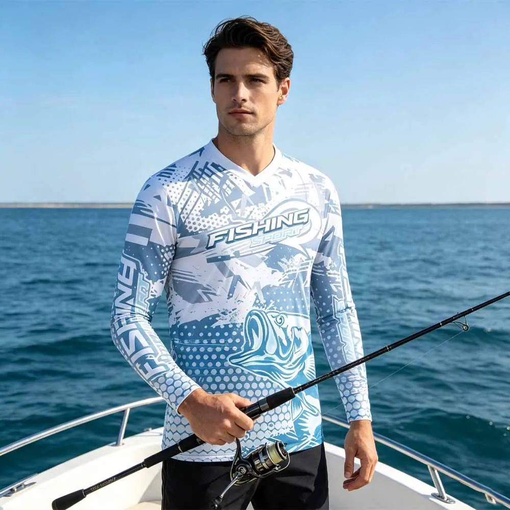 Men's Camouflage 3D Print Long Sleeved Fishing Personalized Outdoor Sportswear Quick-Drying Top Running Sun Protection T-Shirt