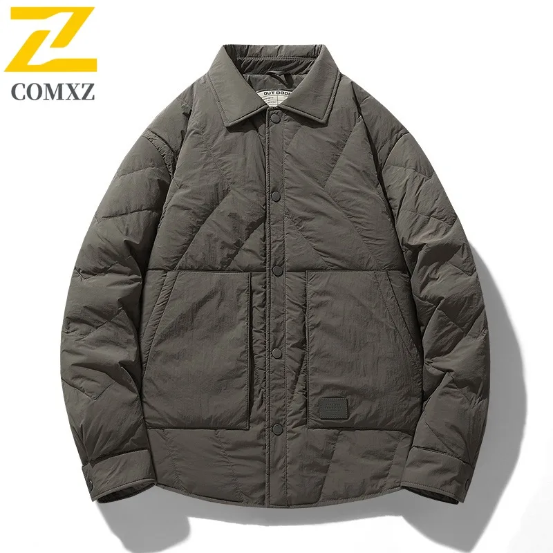 

COMXZ уличный лыжный мужской пуховик, легкая повседневная утолщенная теплая парка с воротником-стойкой, однотонная дорожная морозостойкая зимняя куртка