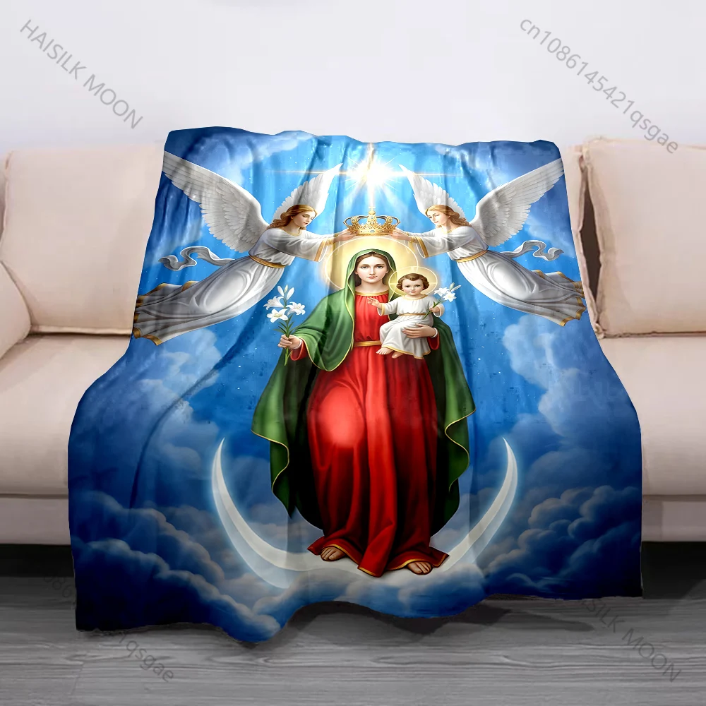 1PC Virgin Mary crowned by angels Print Believer Pray blanket Warm soft flannel material suitable for all seasons luxurious gift