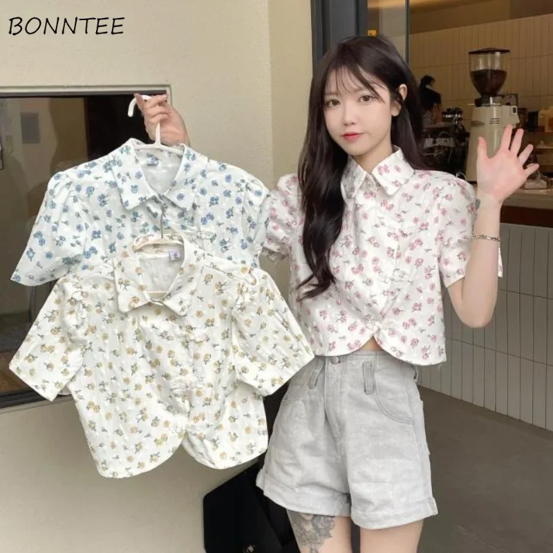 Floral Shirts Women Chinese Style Button Design Age-reducing Girl Summer Literary Vintage Casual Loose Minority Trendy All-match