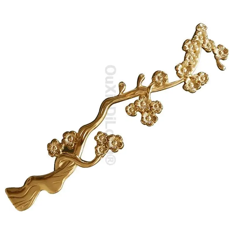 

1PCS Brass Plum Blossom Branch Shape Long Handle Wardrobe Kitchen Cupboard Cabinet Drawer Door Pulls Furniture Handles ZO16