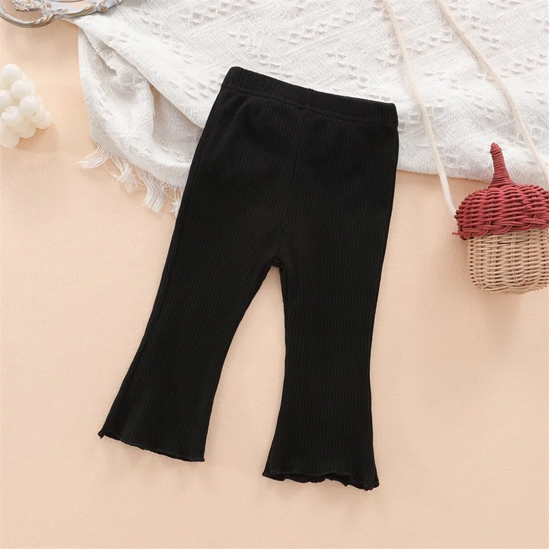 6M-4Y Baby Cotton Leggings Ruffle Trim Solid Color Flared Pants for Toddler Girls Elastic Waist Casual Trousers