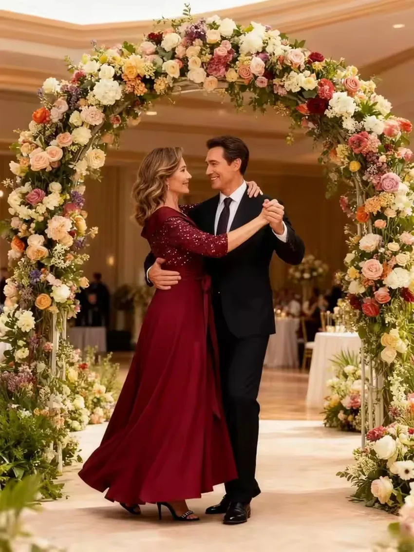 Customized Sparkly Sequin Mother of Bride Dresses V Neck High-Low  3/4 Sleeve Satin A Line Formal Evening Party Dress