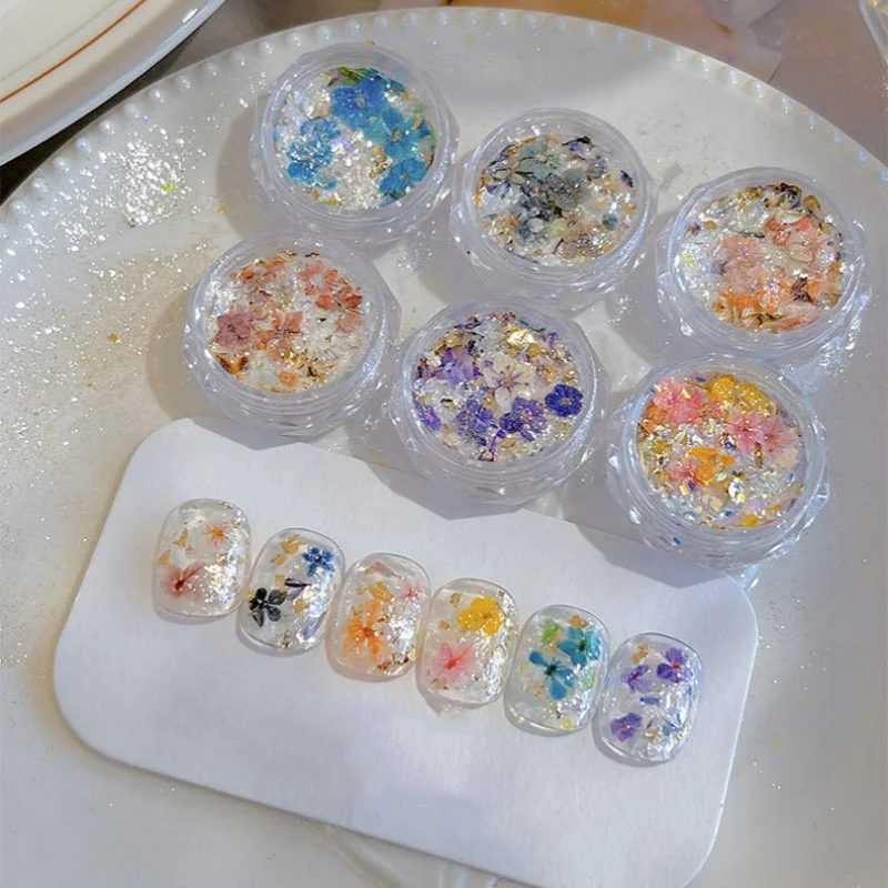 

1 Box Nail Art Dried Flower Decoration Multicolor Nails Glitter Powder Ultra Thin Iridescent Brocade Powder Manicure Accessories