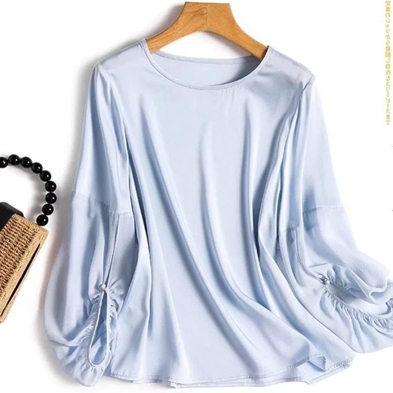 Office Lady Thin Chiffon Loose Shirt Tops Women Clothing Summer New Solid Simplicity All-match Vintage Blouse Fashion Casual