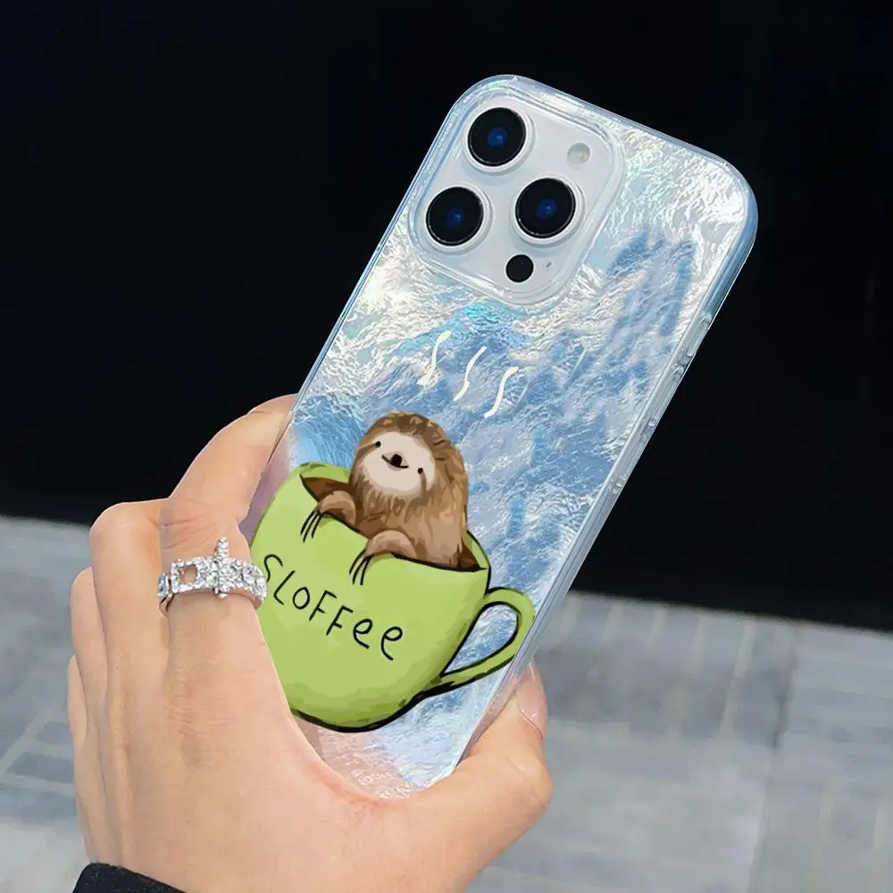 Sloth Phone Case Blue Glacier Shiny Summer For IPhone 12 13 Mini 11 14 15 16 Pro Max 7 8 Plus IPhone 16 Pro