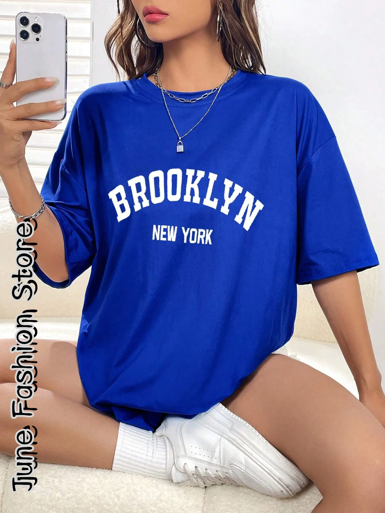 Summer Women Brooklyn New York T-Shirt Fashion Letter Printing Round Neck Clothing Female Vintage Tops Tees Casual Streetwear