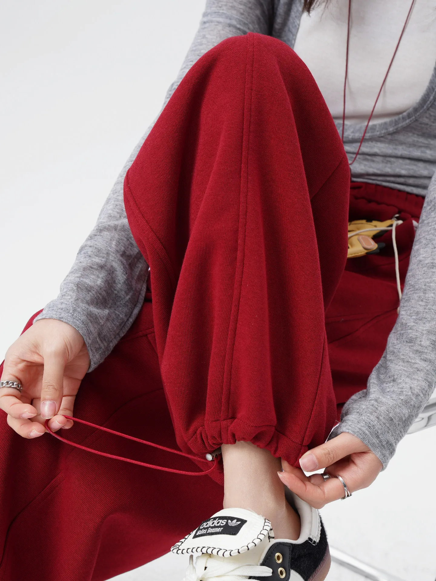 

Red Wide Leg Pants Women's Spring Autumn Loose Slim Casual Sweatpants Sports Phoenix Banana Wide Leg Trousers Commute Sle