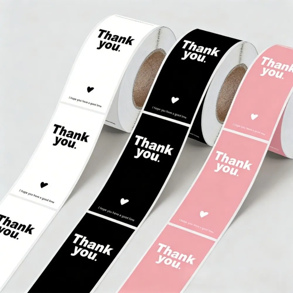 1 Roll Creative Rectangular Thank You Sticker Waterproof Envelope Decoration Decorative Label Gift Packaging Sticker