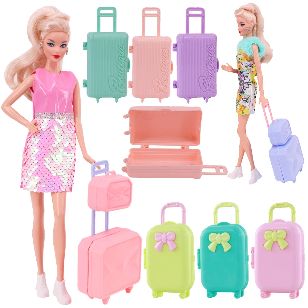 Barbies Doll Accessories Travel Suitcase Trolley Case Clothes Storage Plastic Fashion Suitcase For Barbies,1/6BJD Doll Toy Gift