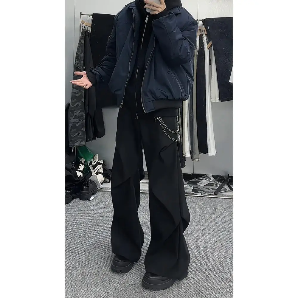 

Модные плиссированные брюки-клеш унисекс, облегающие повседневные брюки в стиле кэжуал, молодежный бренд Ele Bf Lazy Sle