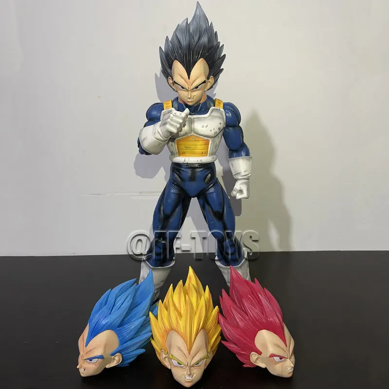 40CM Anime Dragon Ball Vegeta Figure Replaceable Head Vegeta Figurine PVC Action Figures GK Statue Collection Model Toys