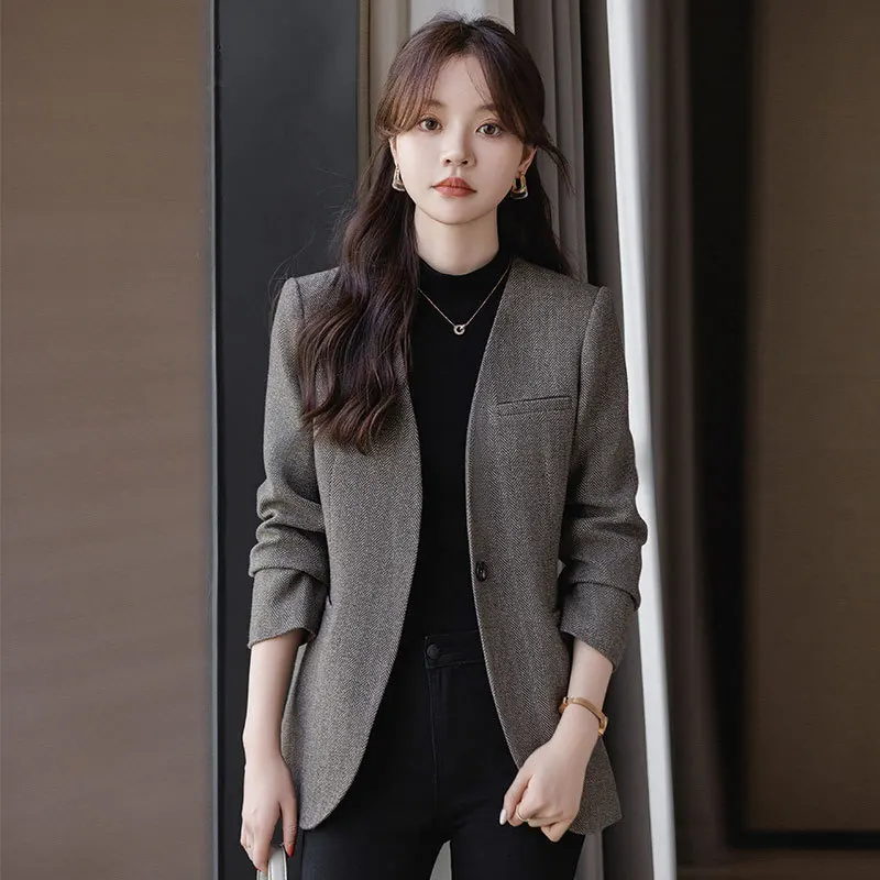 Autumn Winter Formal Women Uniform Styles Blazers Jackets Coat Career Interview Outwear Professional Office Tops Blaser Clothes