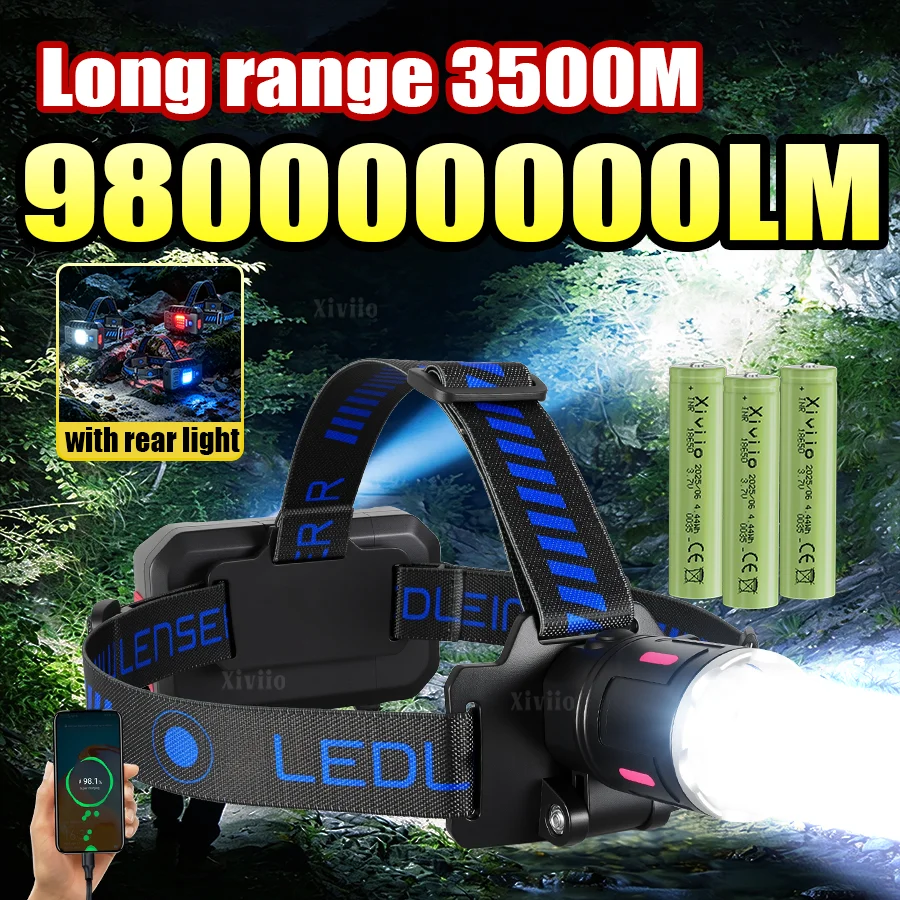 Ultra Powerful 980000000LM Headlamp Rechargeable Zoomable Tactical Headlight Long Range 3500 Led Head Emergency Light Waterproof