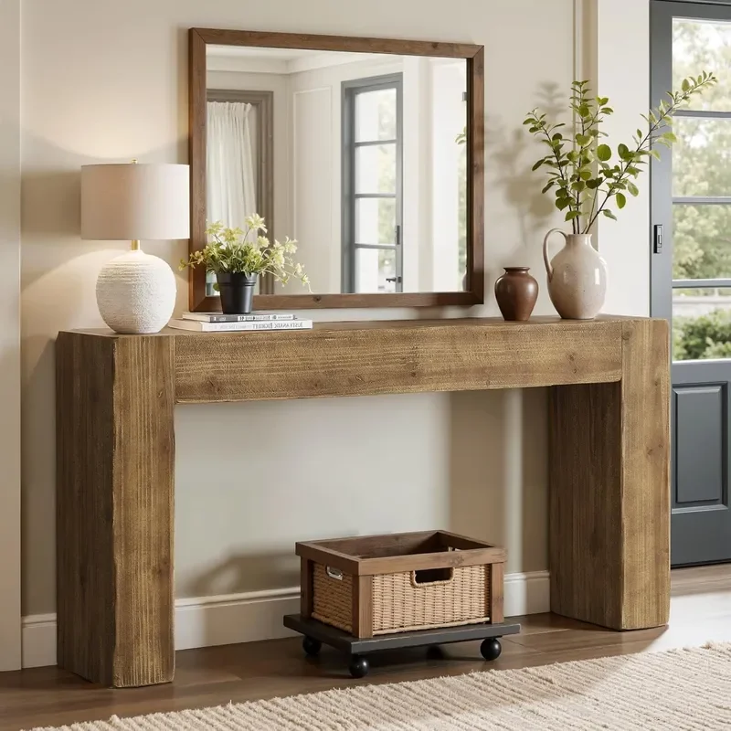63-Inch Solid Wood Console Sofa Table Farmhouse Long Entryway Table Behind Couch for Living Room Entrance Hallway Foyer Easy