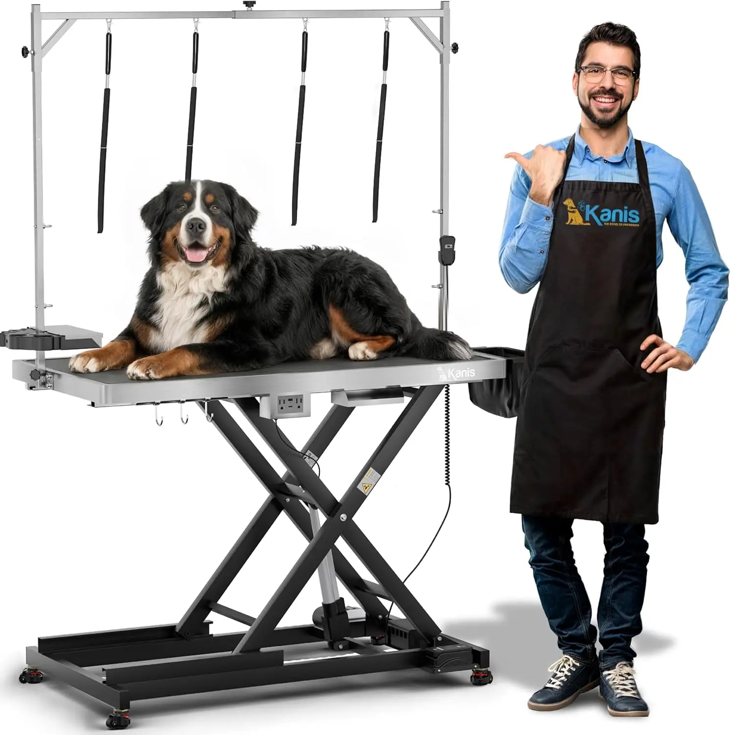 

Professional Electric Dog Grooming Table - Heavy Duty, Height Adjustable Pet Grooming Table w/Leveling Wheels, Grooming Arm