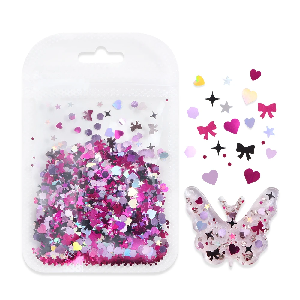 5g Sweet Love Heart Bowknots Glitter Resin Filling Sequins Kawaii Accessories DIY Valentines Resin Art Decoration Epoxy Fillers view 2
