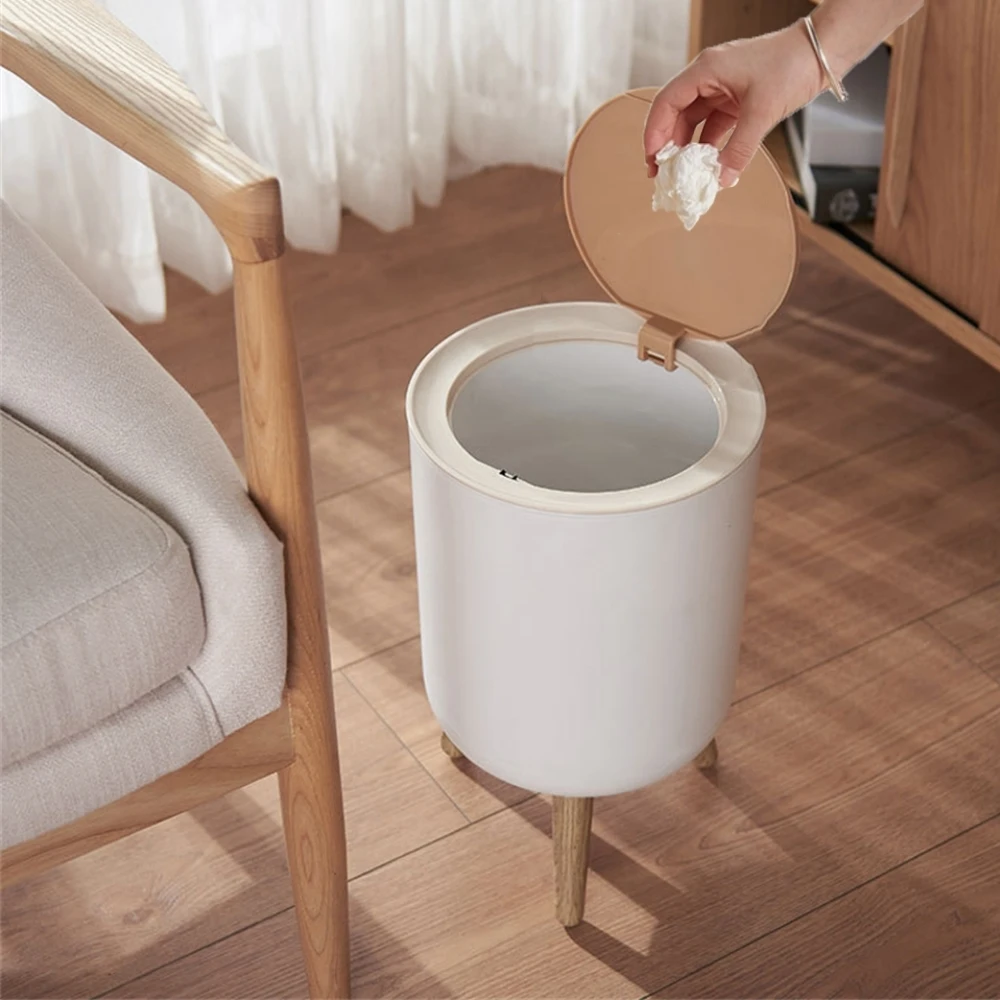 White Simple Fashion Trash Can Press Odor Seal Trash Storage Bin For Kitchen, Living Room, Toilet, Office Waste Paper Basket