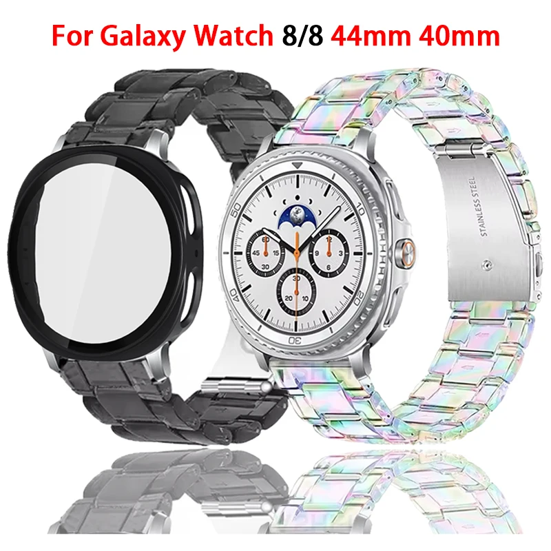Casing PC Tali Resin untuk Jam Tangan Samsung 8 40Mm 44Mm Jam Tangan Pintar Penutup Kaca Antigores untuk Jam Tangan Galaxy 8 Klasik 46Mm Tali Korea