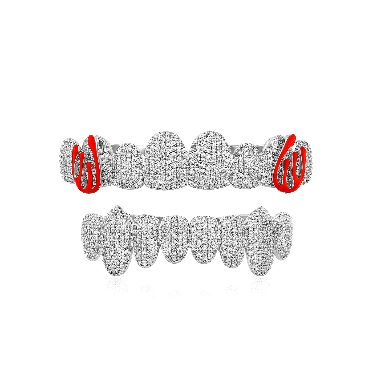 Hip Hop Iced Out Micro Paved CZ Teeth Grillz Set High Quality AAA+ Cubic Zircon Top Bottom Grills Rapper Dental Jewelry