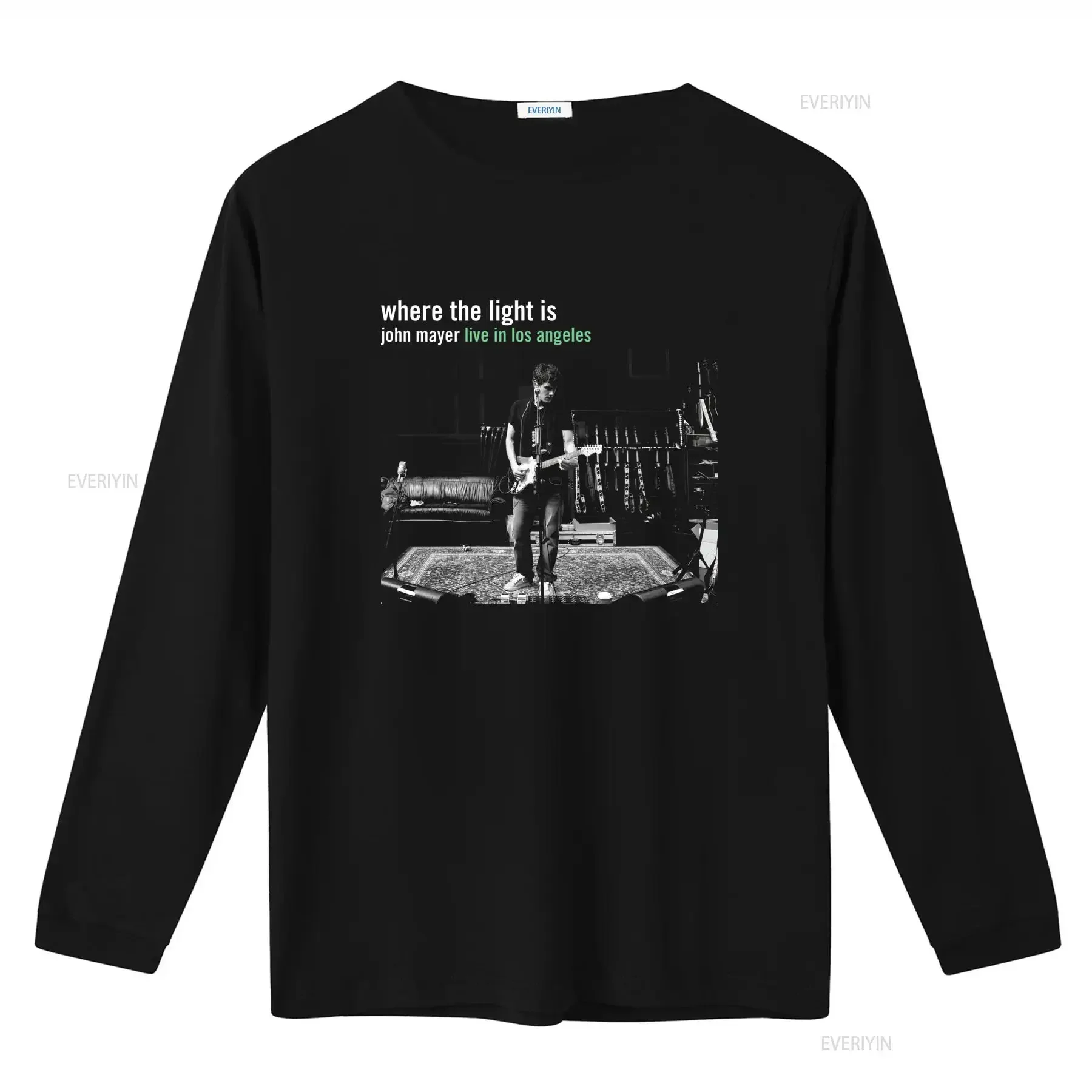 John Mayer Where The Light Is Live in Los Angeles Black and White Photo Print  Cotton T Shirt vintage Washed graphic Versatile