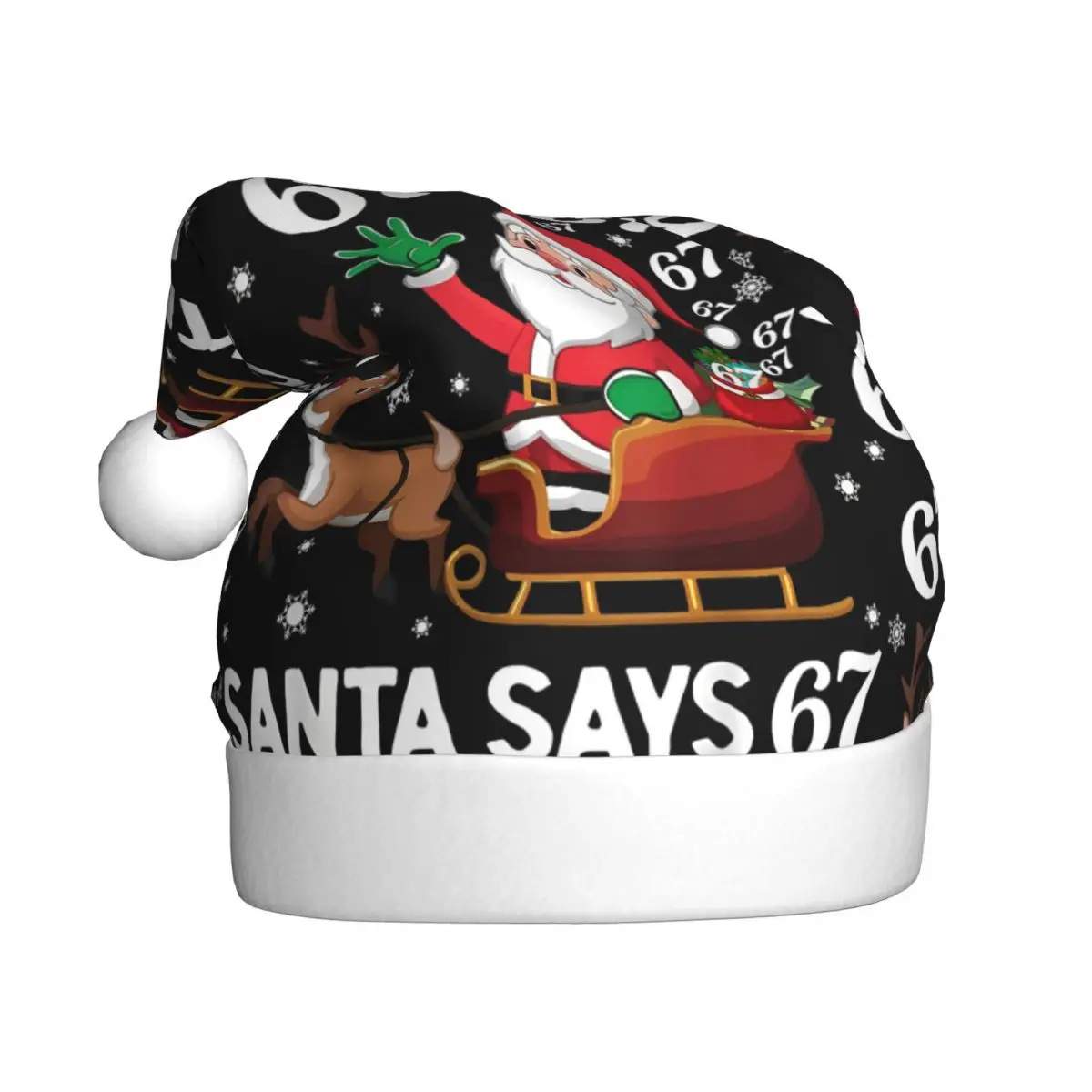 Santa Says 67 Christmas Six Seven Meme Holiday Christmas Hat for Adult Men Women Santa Hat Cap Festival Decoration