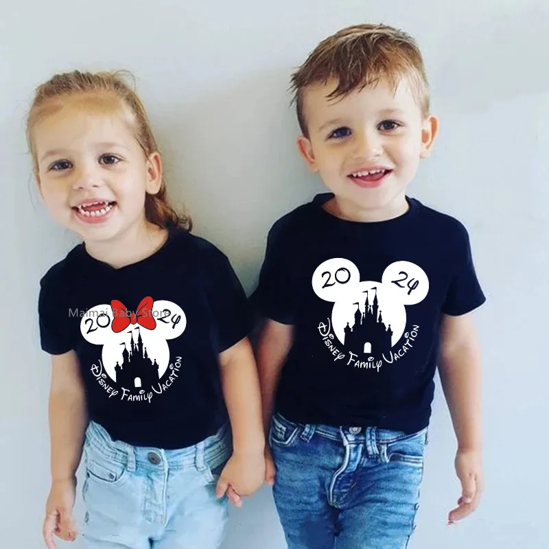 2024 Disney Family Vacation Shirts Cotton Matching Dad Mom Kids Tees Baby Romper Funny Family Look First Disneyland Trip Outfits