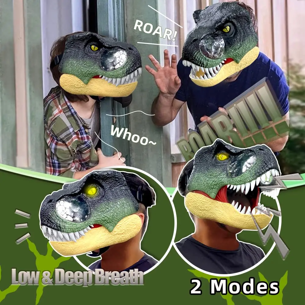 P-Jsmen Led Verlichte Ogen T-Rex Masker Geluiden Dinosaurus Masker Realistische Tanden Beweegbare Kaak Open Mond Halloween Feest Cosplay Rekwisieten