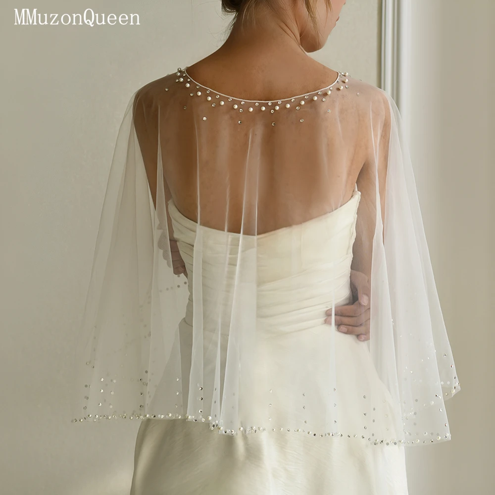 TOPQUEEN Mg31 Bridal Pearl Water Diamond Short Top Dress Shawl Women'S Party Dress Bolero Cloak Wedding Accessories