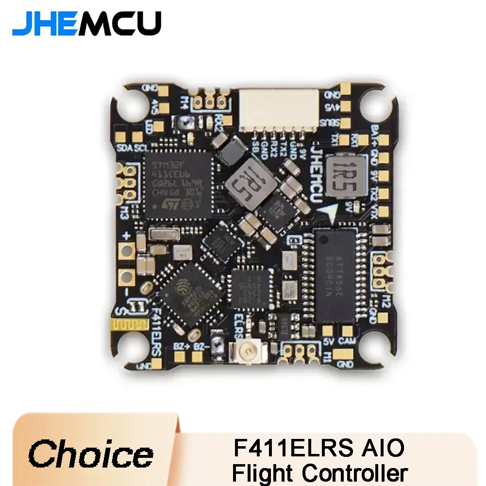 

JHEMCU F411ELRS AIO FC с ICM42688-P, OSD и BLHELI_S — 1-2S 12A 4-в-1 ESC, ELRS 2,4G, M3 25,5x25,5 мм для FPV-дронов