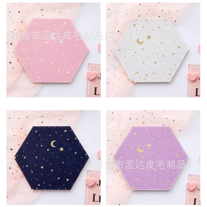 12 Sheets 22*19cm Galaxy Hexagon 3D Wall Stickers Felt Polyester Sound Absorbing Panels for Photo Background Bedroom DIY Upgrade